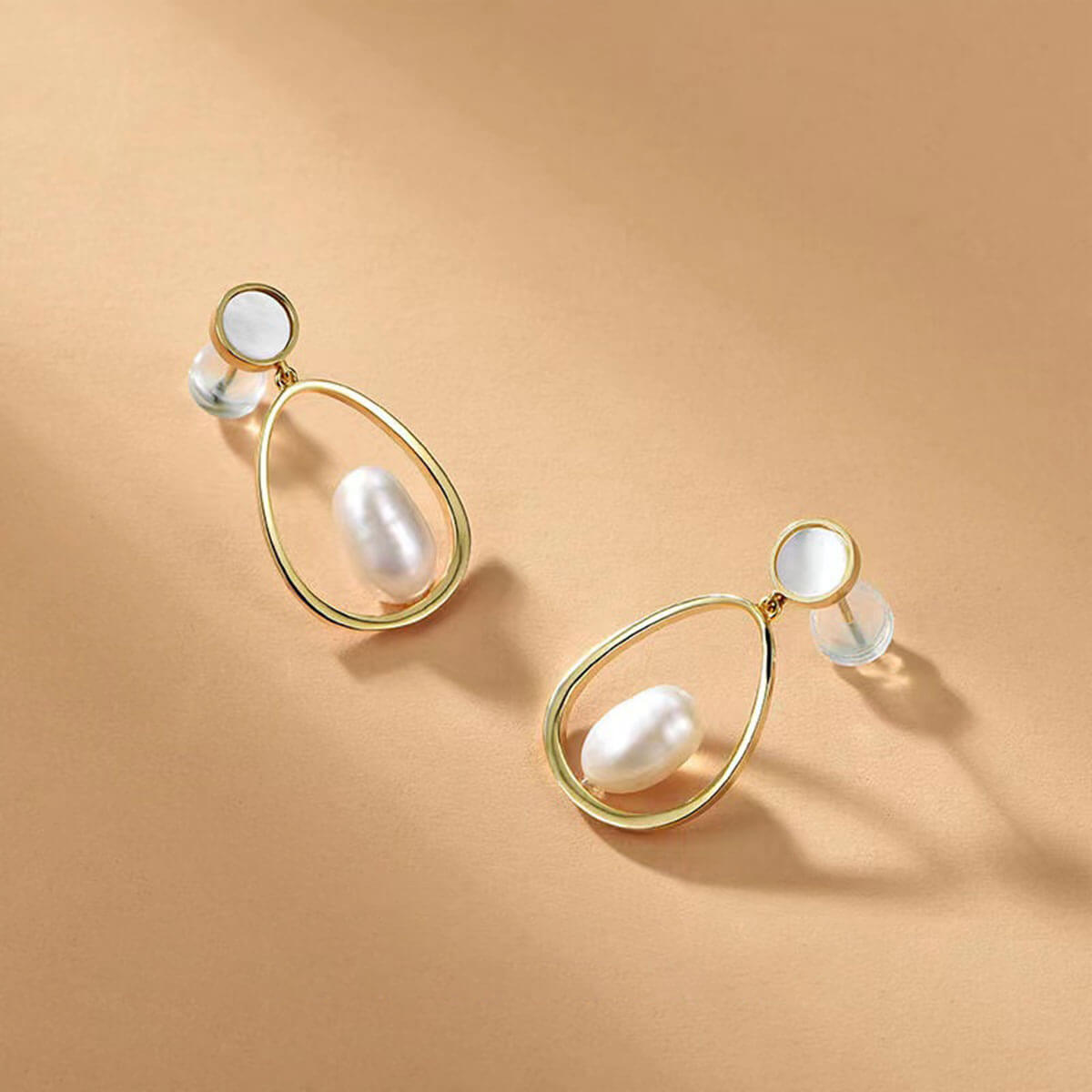 Golden Hollow Deasign Organic Pearl Drop Earrings