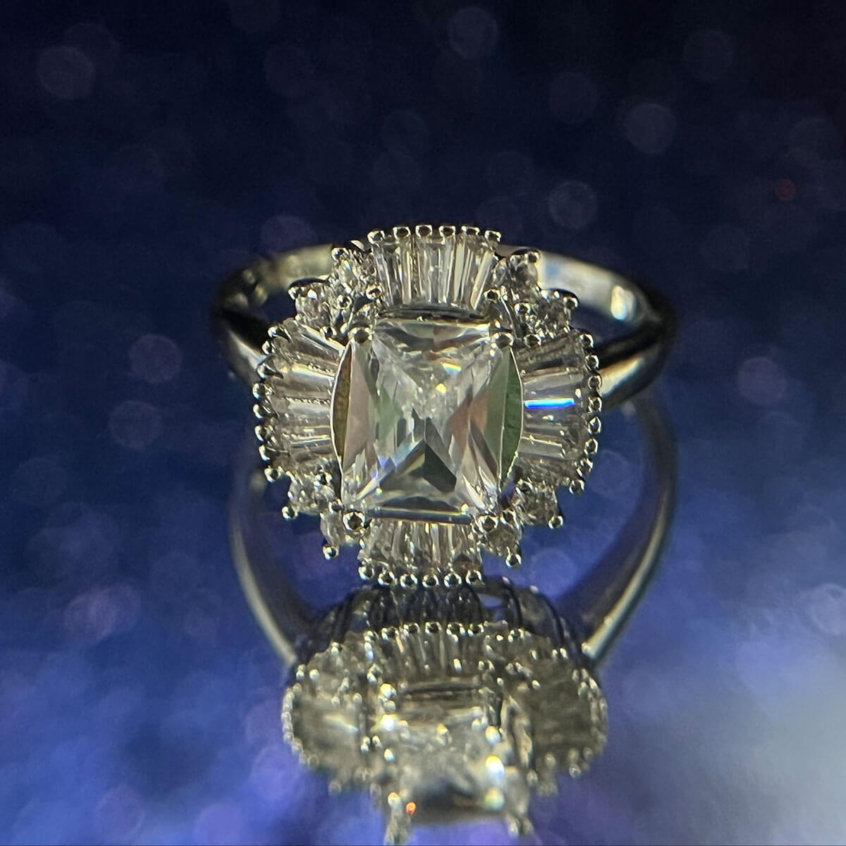 White Gold Emerald Cut Full Stones Ring