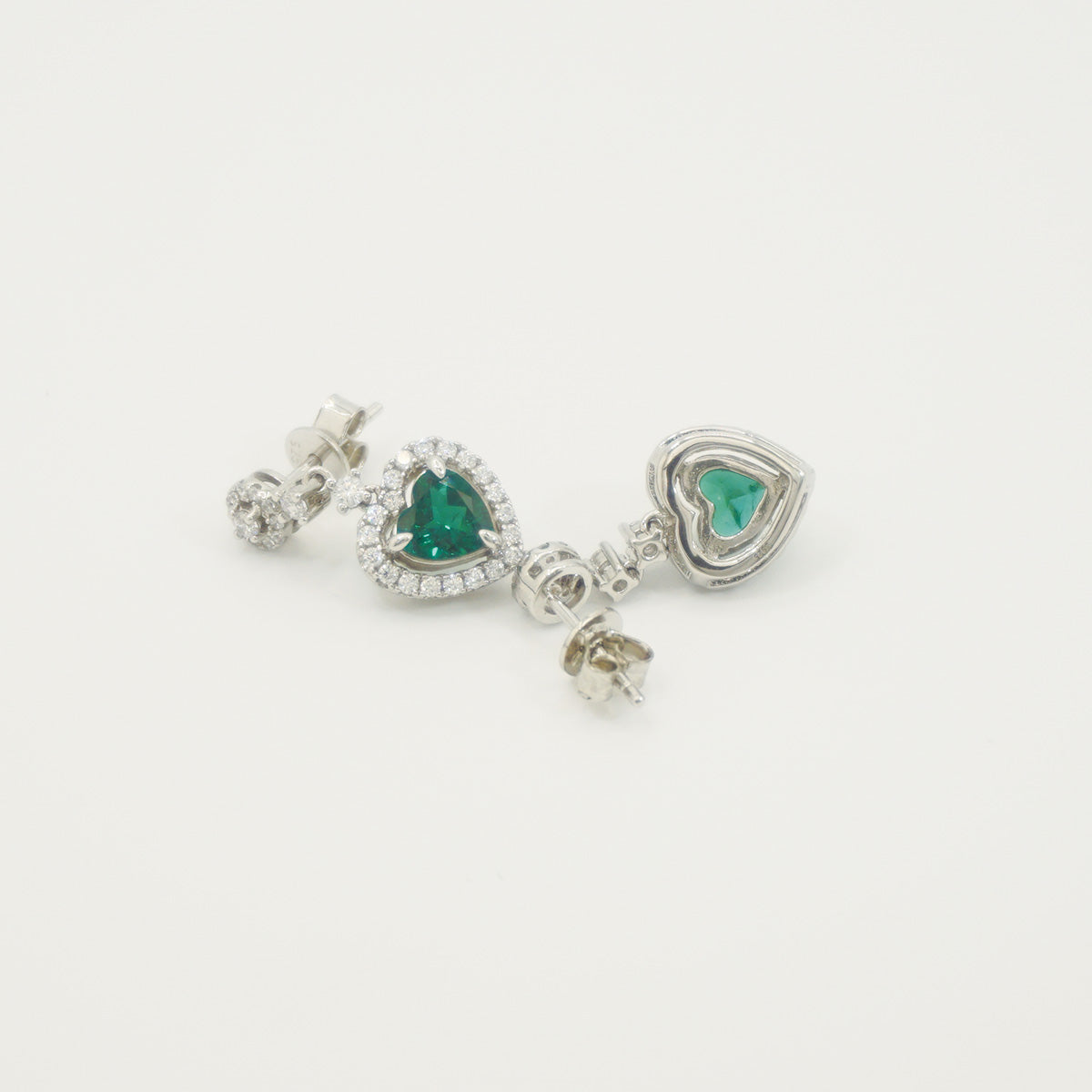 White Gold Heart Emerald with Worldwide Setting Stones Drop Earrings for Women