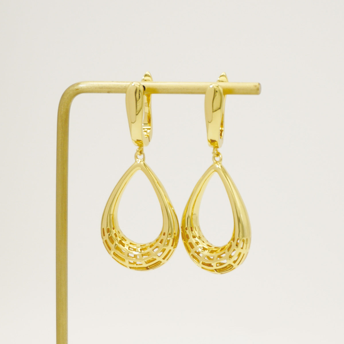 Hollow Carved Design Gold Dangle Earrings