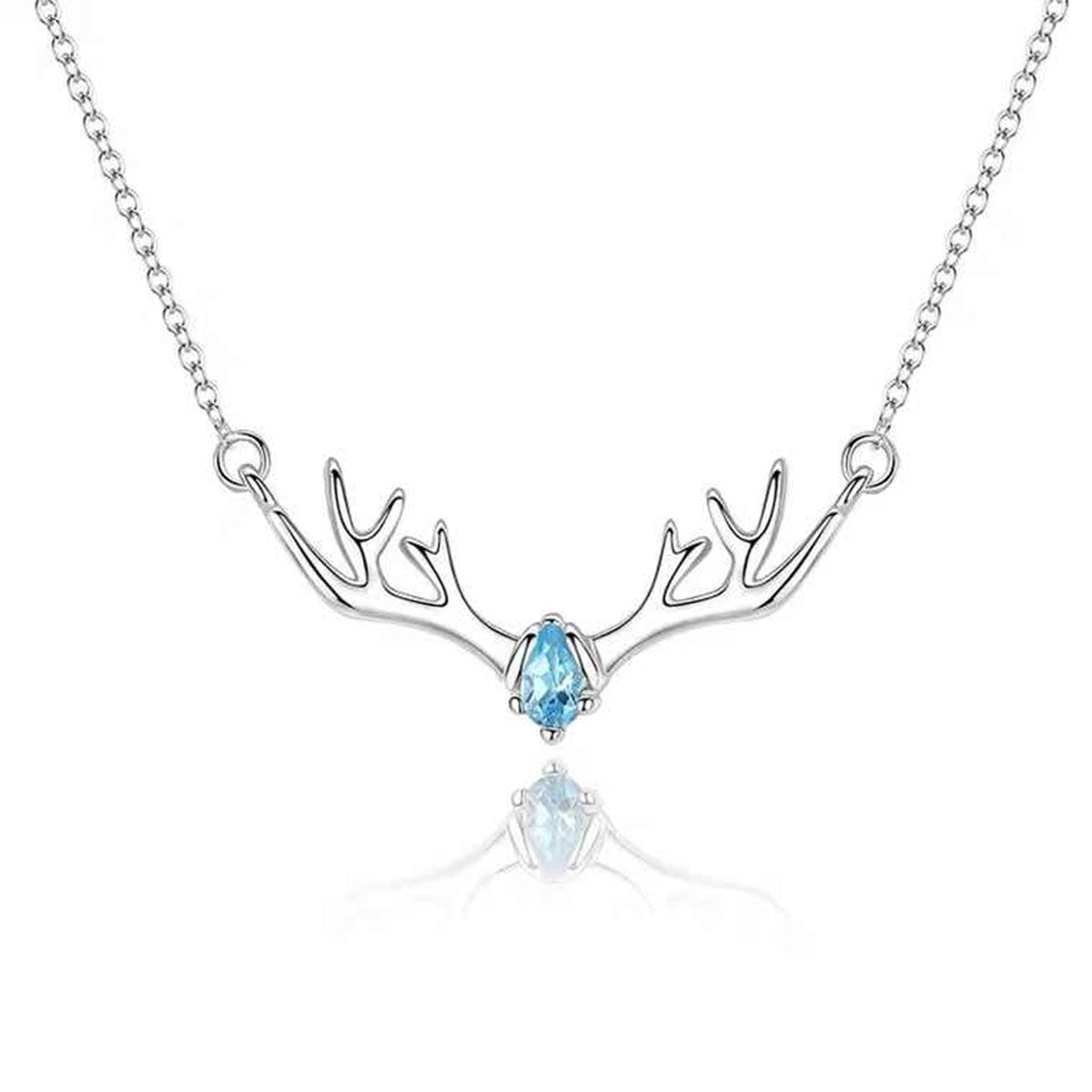 Sterling Silver Santa Style Aquamarine Gem Elk Shape Necklace for Christmas