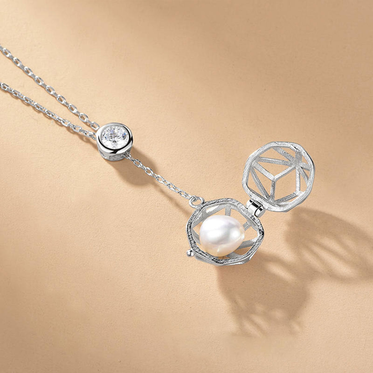 White Gold Y Neck Ball Shape Detachable Pearl Pendants Chains