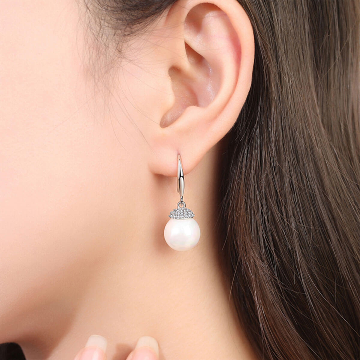 White Gold Classic Organic Pearl Dangle Earrings