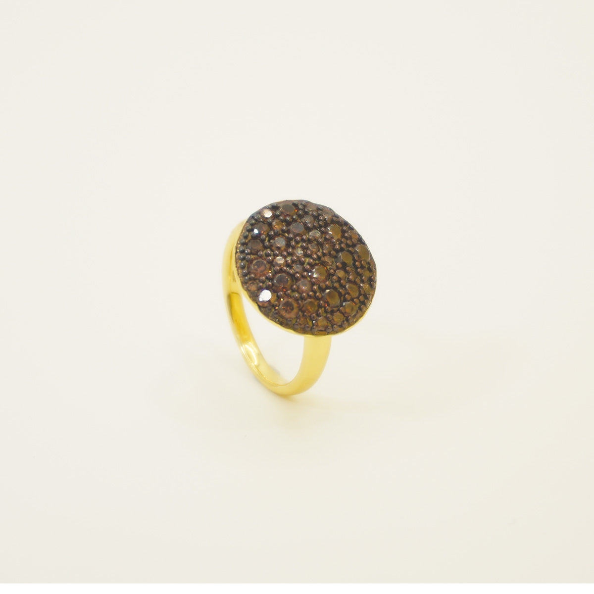 Golden Druzy Signet Band Ring Pave Setting Stones for Women
