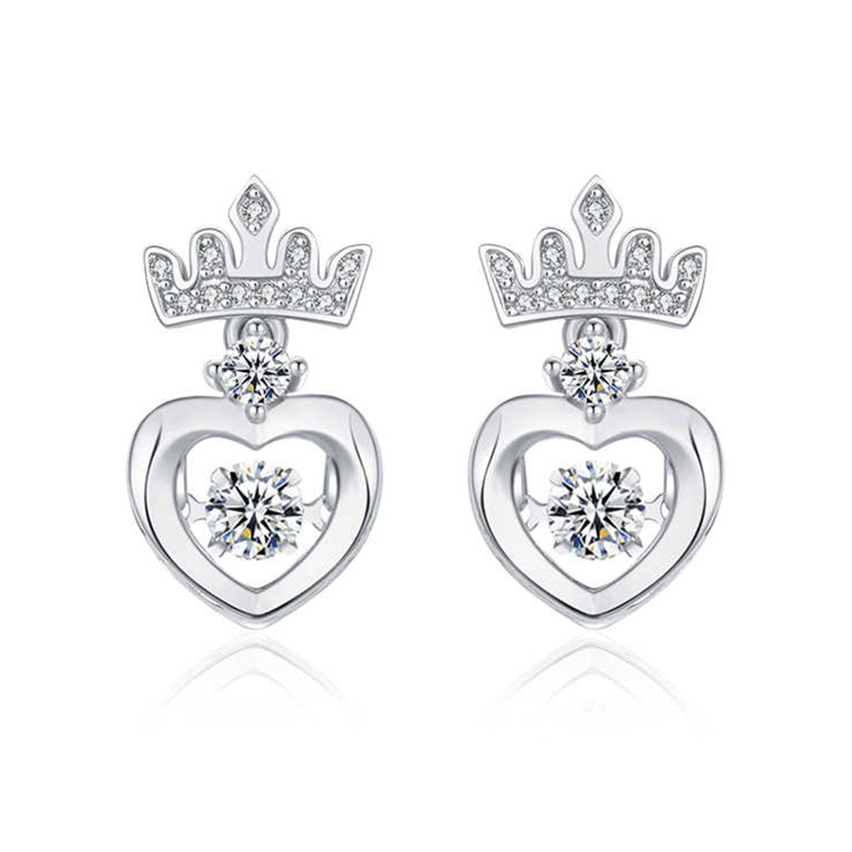 White Gold Crown Beating Heart Hollow Drop Earrings