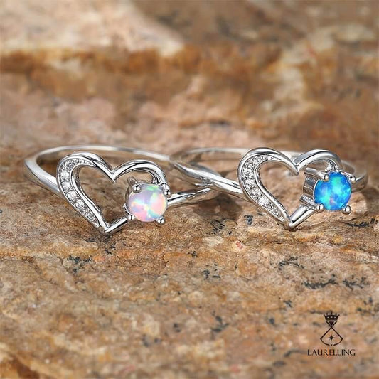 "Deep in Heart" - Simple Circular Opal Hollow Heart Ring