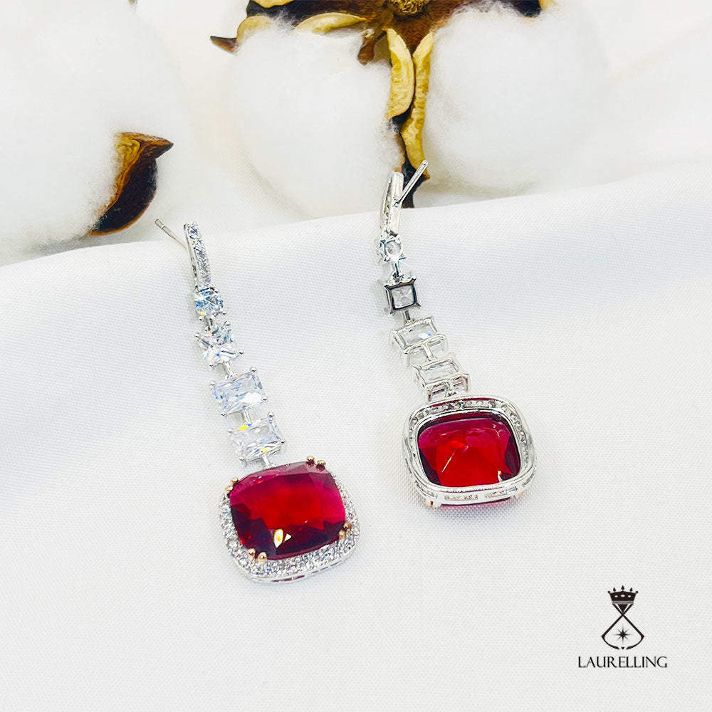 Square Red Stone Drop Earrings