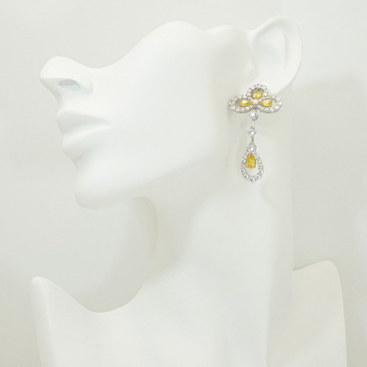 White Gold Iris Shape Yellow Sapphire Hollow Drop Earrings