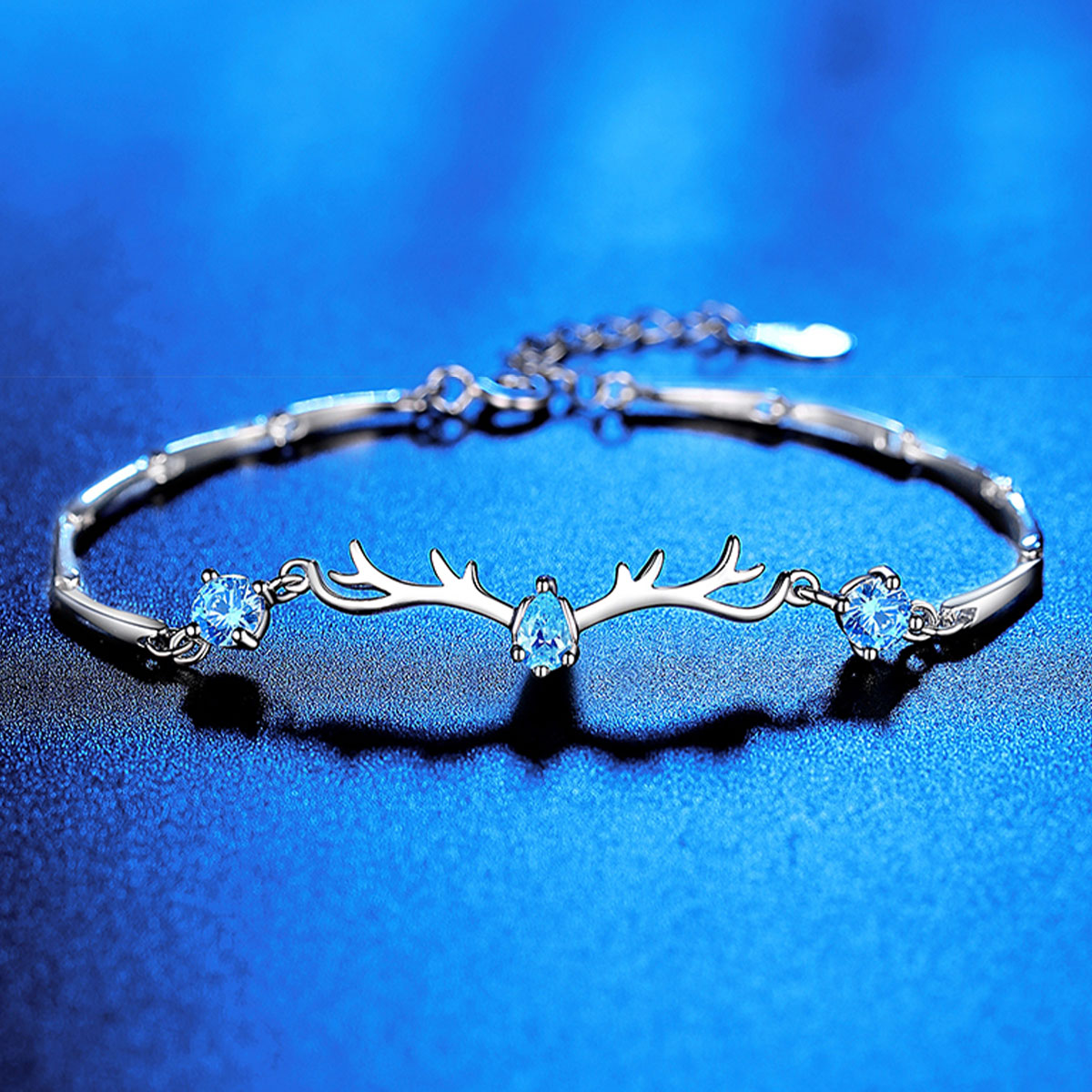 Sterling Silver Aquamarine Gem Elk Shape KIARA Bracelet for Christmas