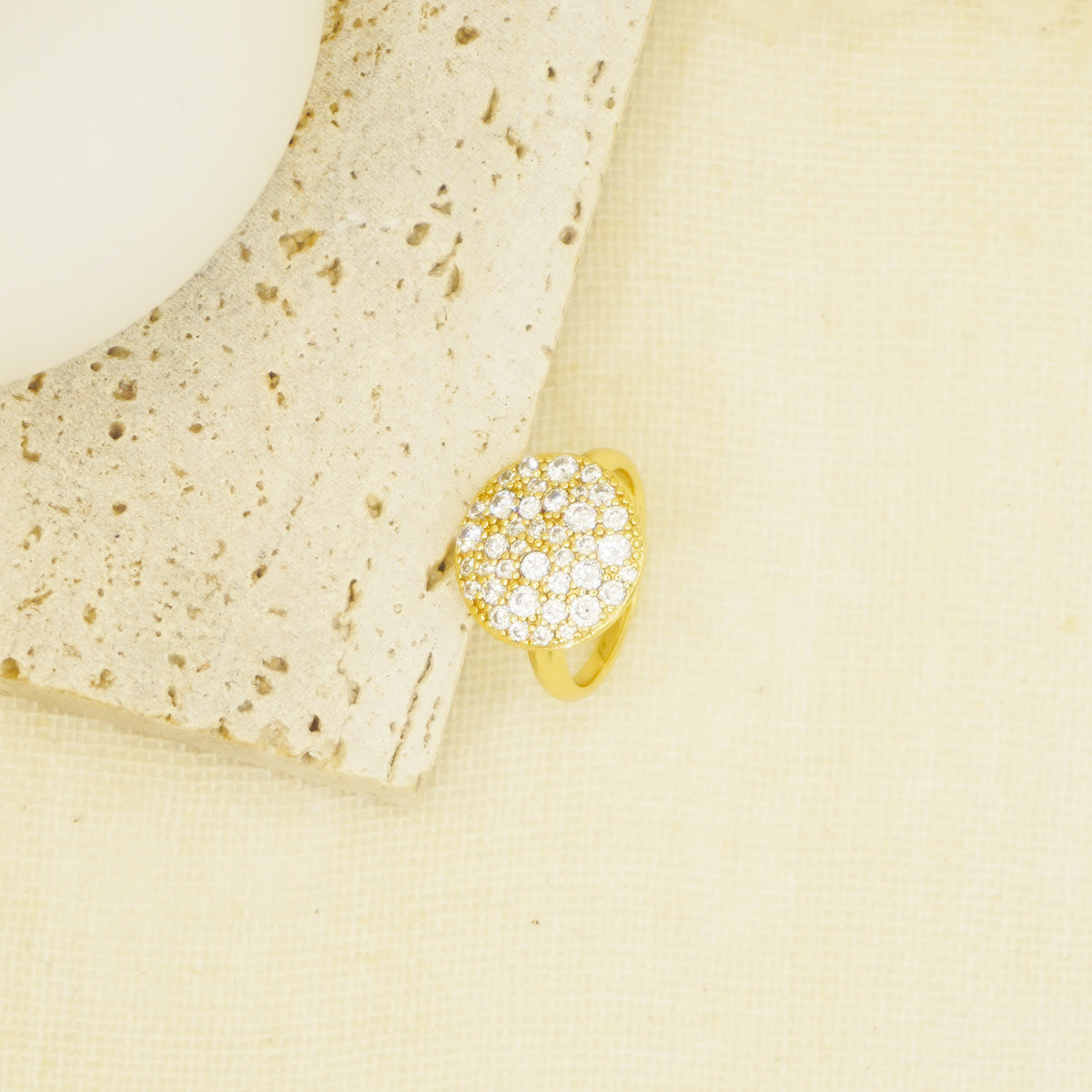 Golden Druzy Pave Setting Stones Signet Ring for Women