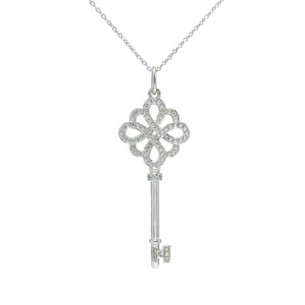 Sterling Silver Four-leaf Clover Key Shape Pendant with Full Stones