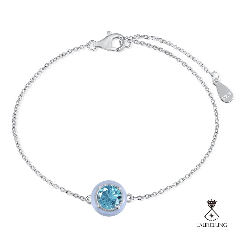 S925 Sterling Silver Round Blue Drop Rubber Zircon Bracelet