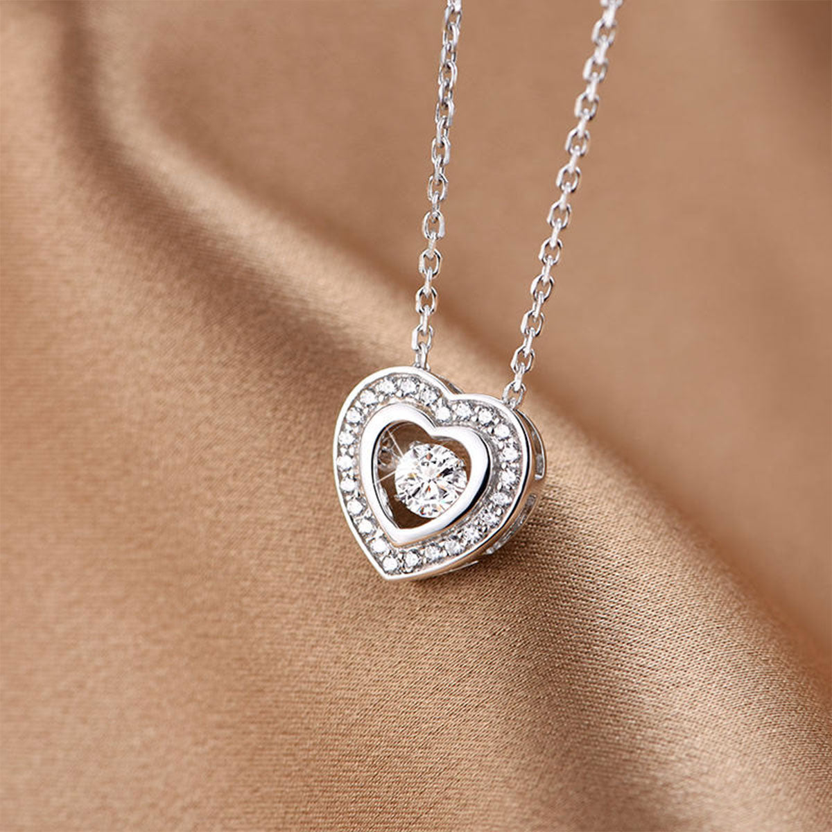 White Gold Hollow Heart Shape Beating Pendants Chains