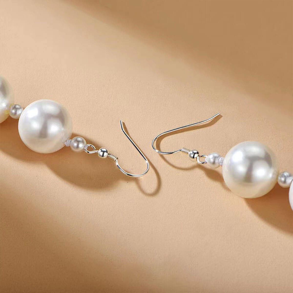 White Gold Triple Organic Pearl Dangle Earrings