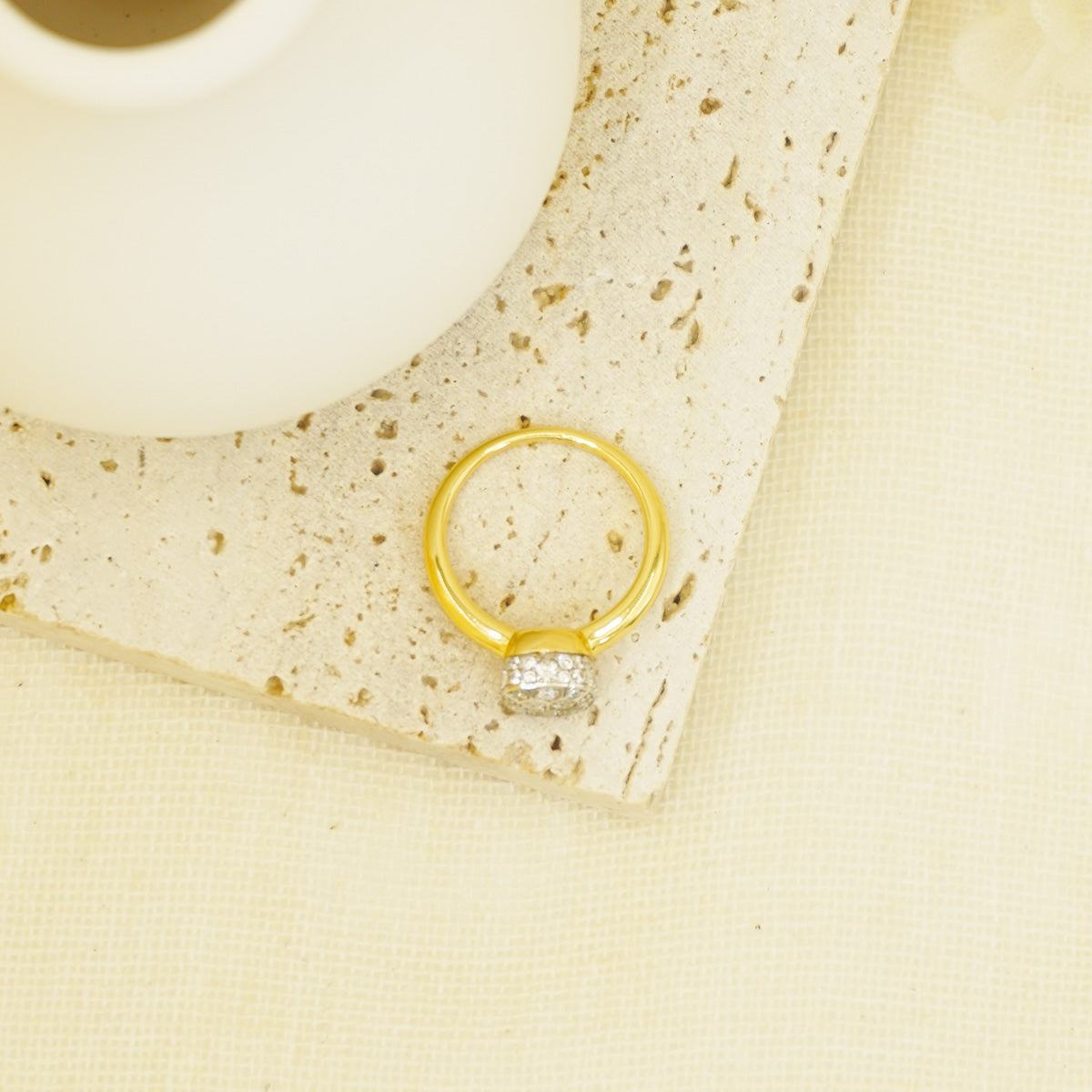 Gold and White Cluster Ring with Pave Setting Stones  for Women