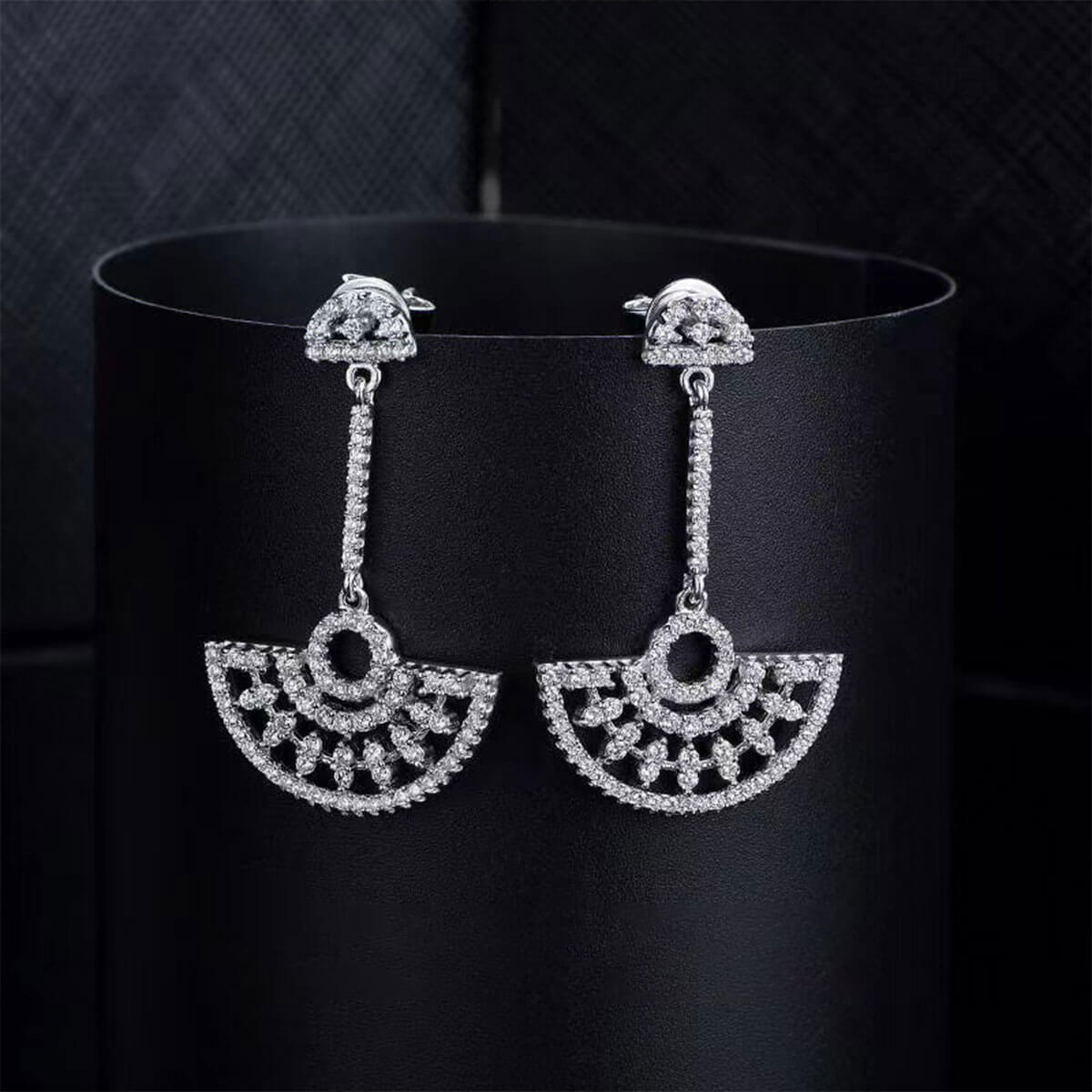 White Gold Hollow Full Stones Sector Drop Earrings