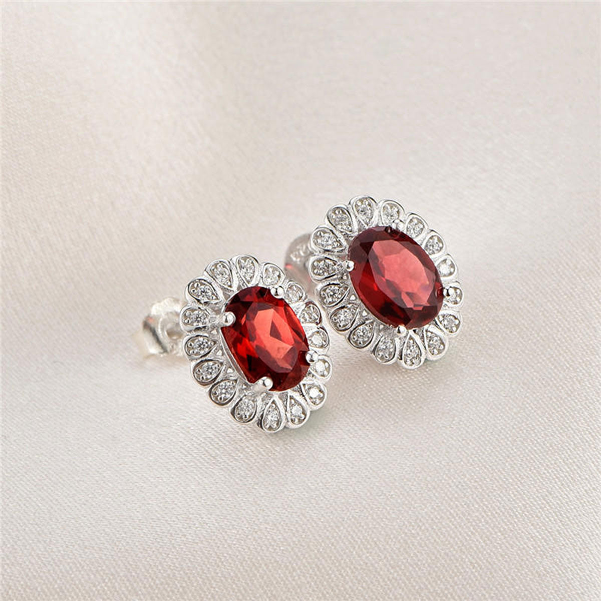 Ruby Garnet Full Stones Olives Stud Earrings