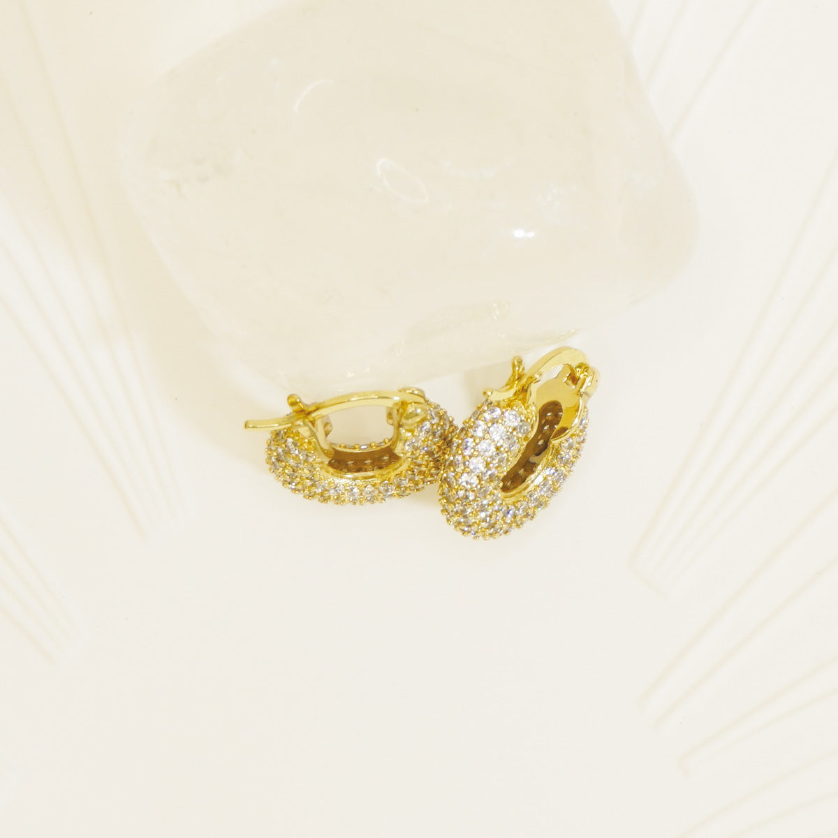 Full Stones Gold Chunky Hoops Earrings