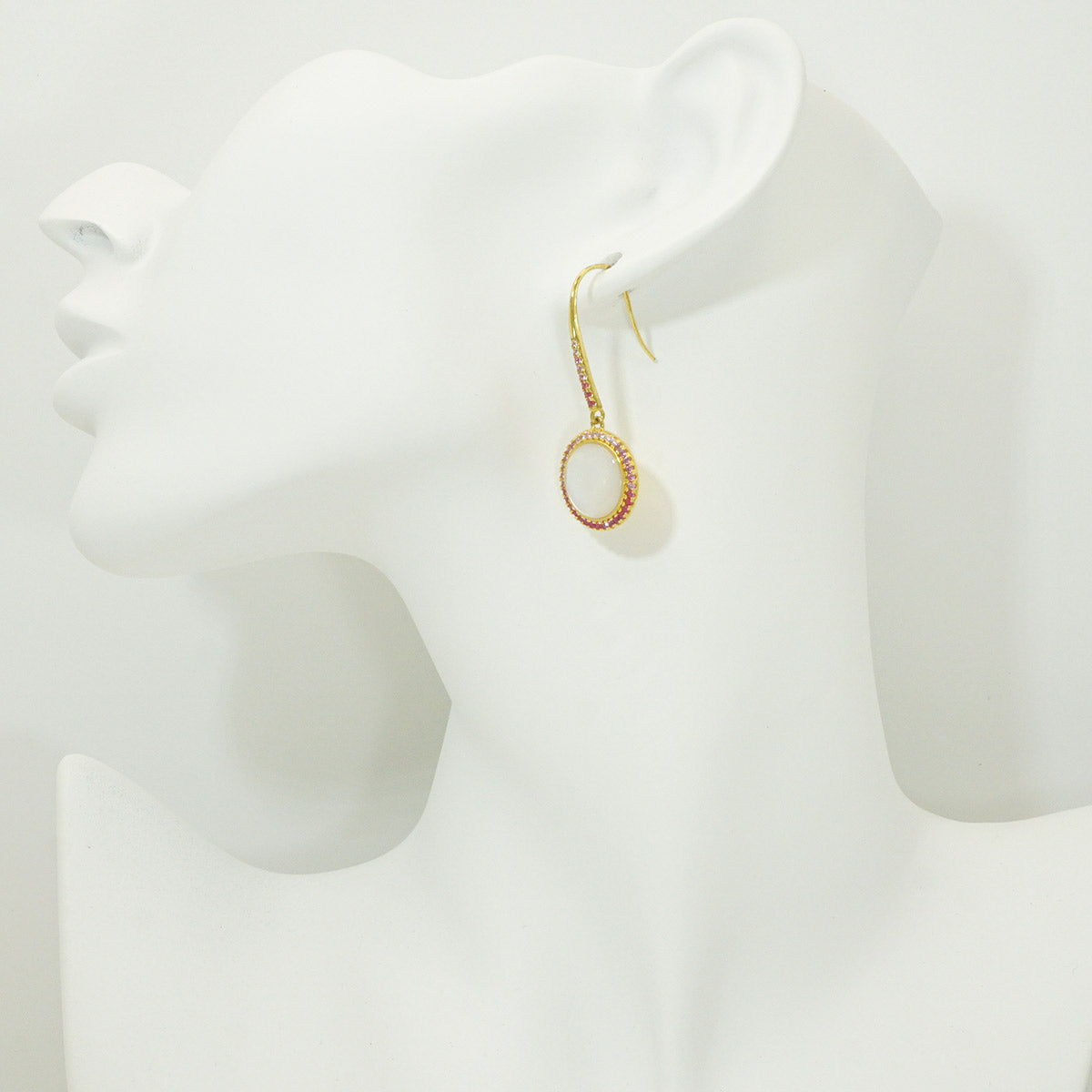 Gold White Shell Colored Stones Dangle Earrings