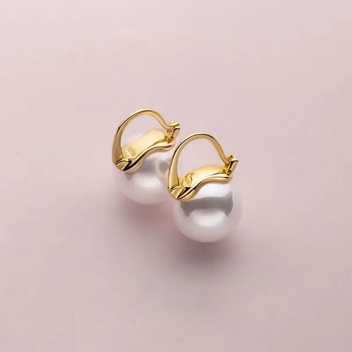 Golden Organic Pearl Dangle Hoop Earrings