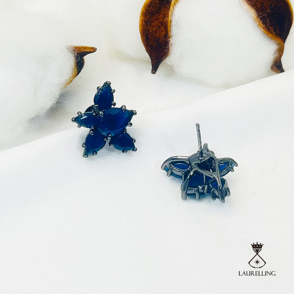 Deep Blue Drip Stone Kite Shape Stud Earrings