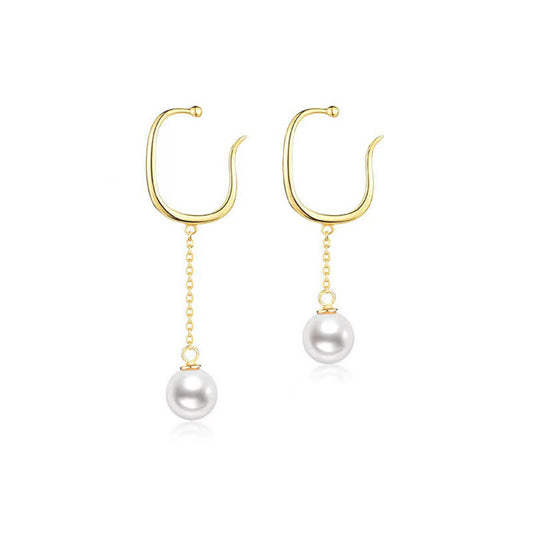 White Gold Clip-On Organic Pearl Drop Earrings