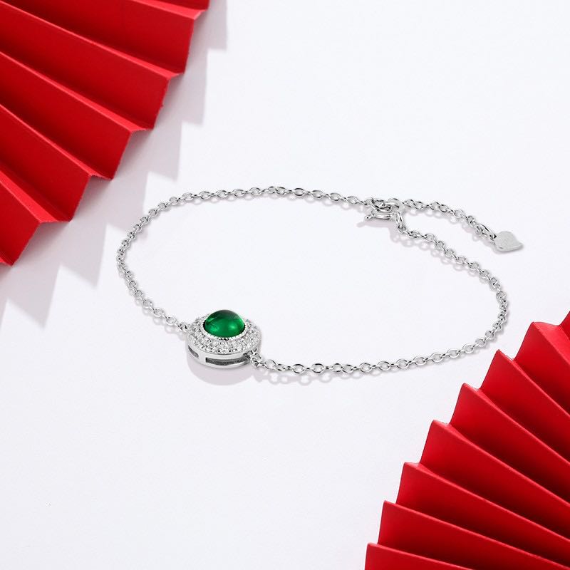 White Gold Full Stones Round Cut Emerald Gem Adjustable Bracelet