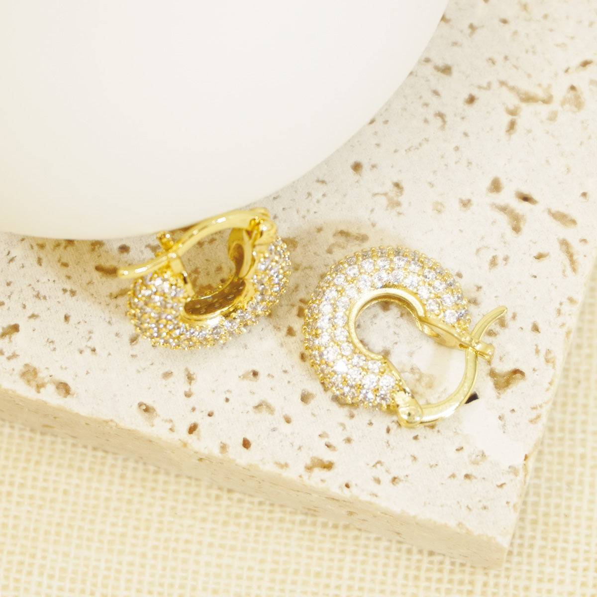 Full Stones Gold Chunky Hoops Earrings