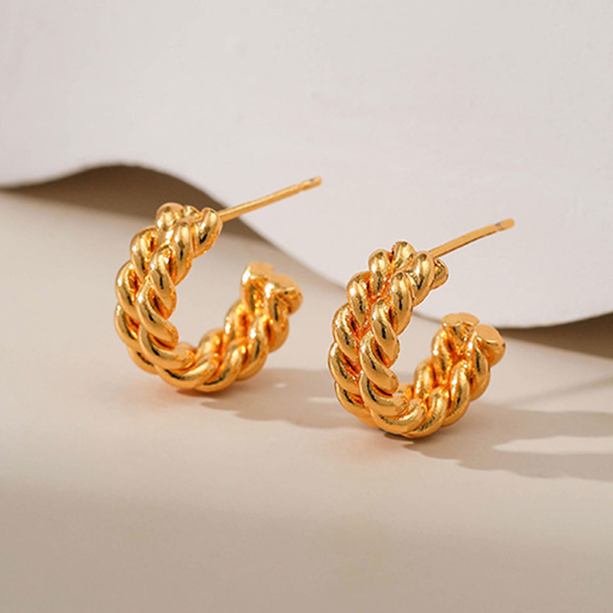 White Gold Rope Shape Chunky Hoop Earrings