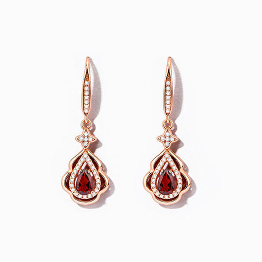 Rose Gold Red Agate Drip Shape Dangle Earrings