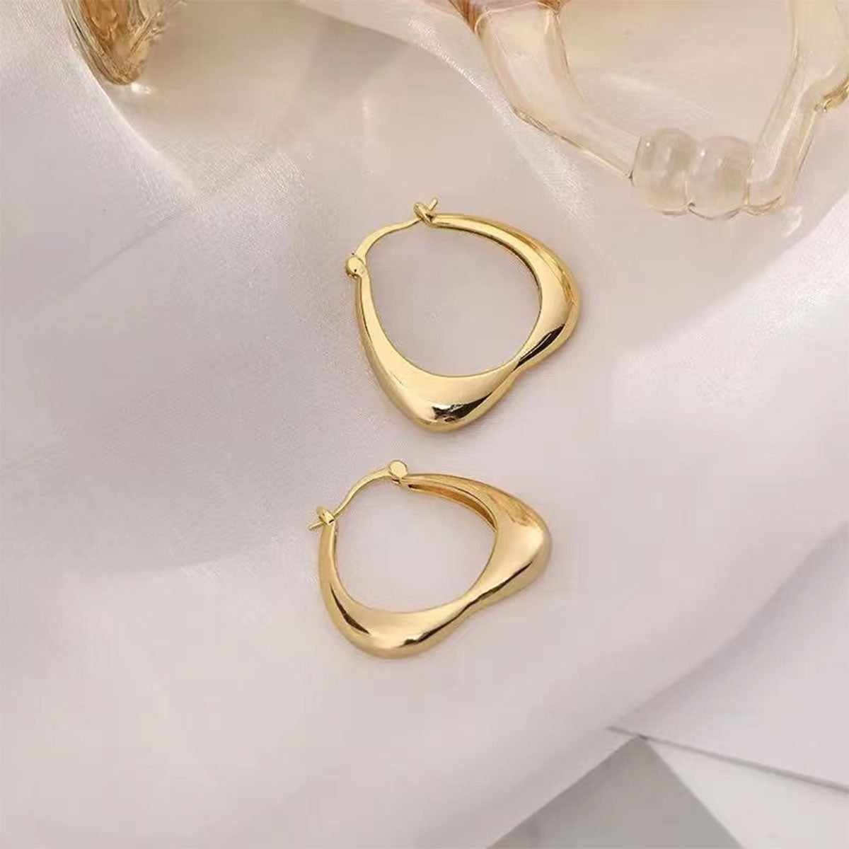 White Gold Dangle Heart Shape Hoop Earrings