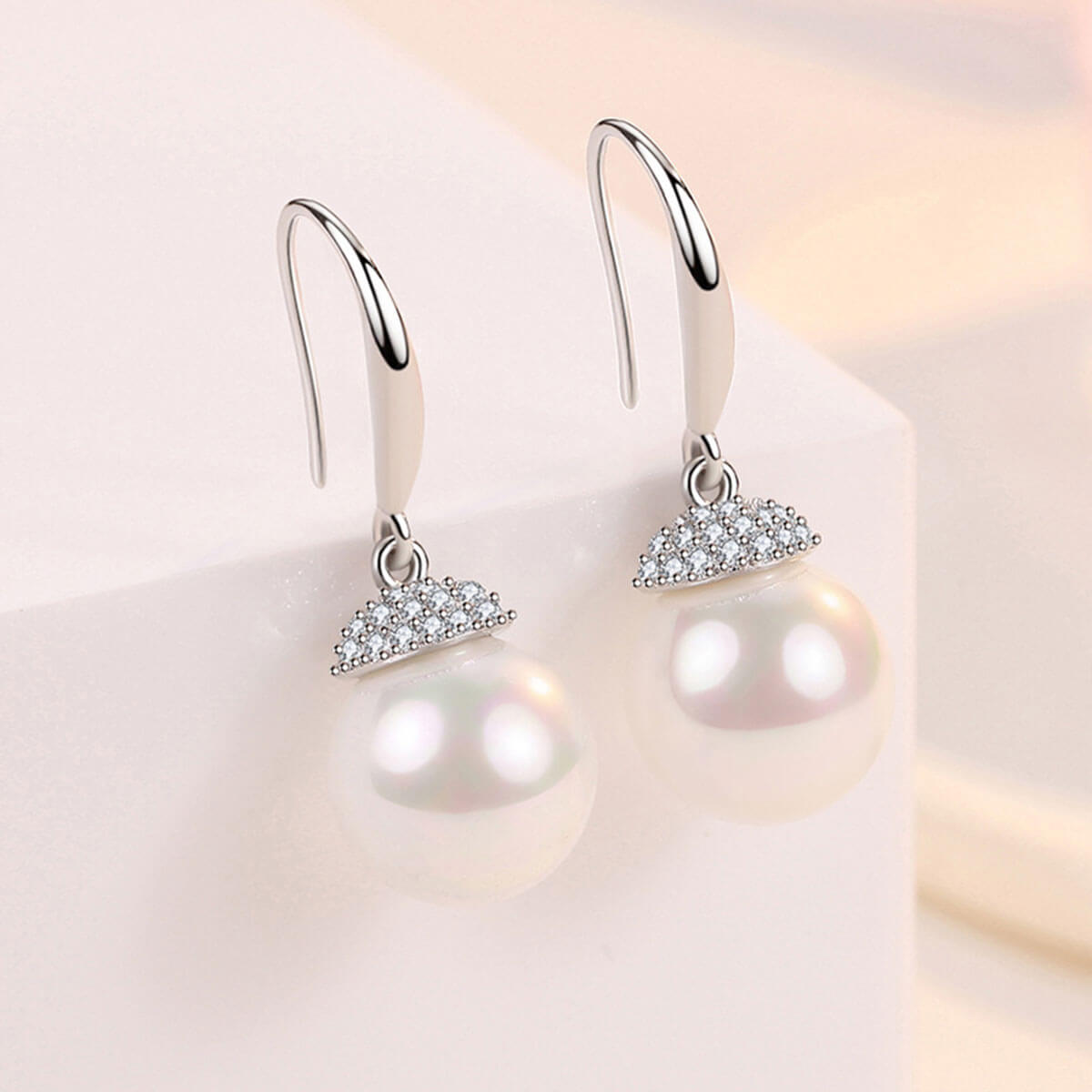 White Gold Classic Organic Pearl Dangle Earrings