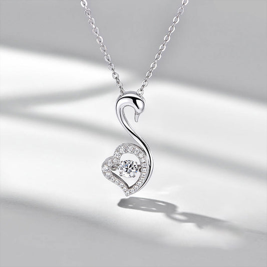 White Gold Swan Hollow Heart Shape Beating Pendants Chains