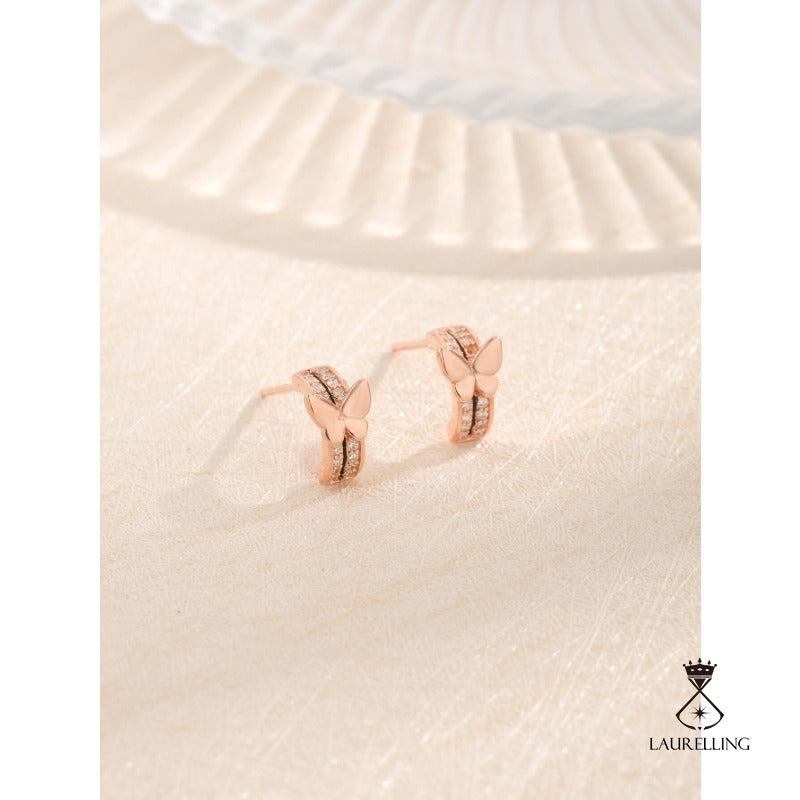 Rose Gold White Zircon Butterfly Stud Earrings