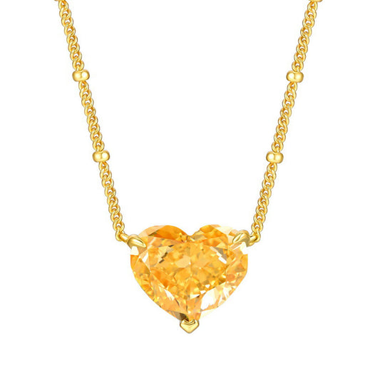 Golden Necklace with Heart Shape Yellow Sapphire for Women
