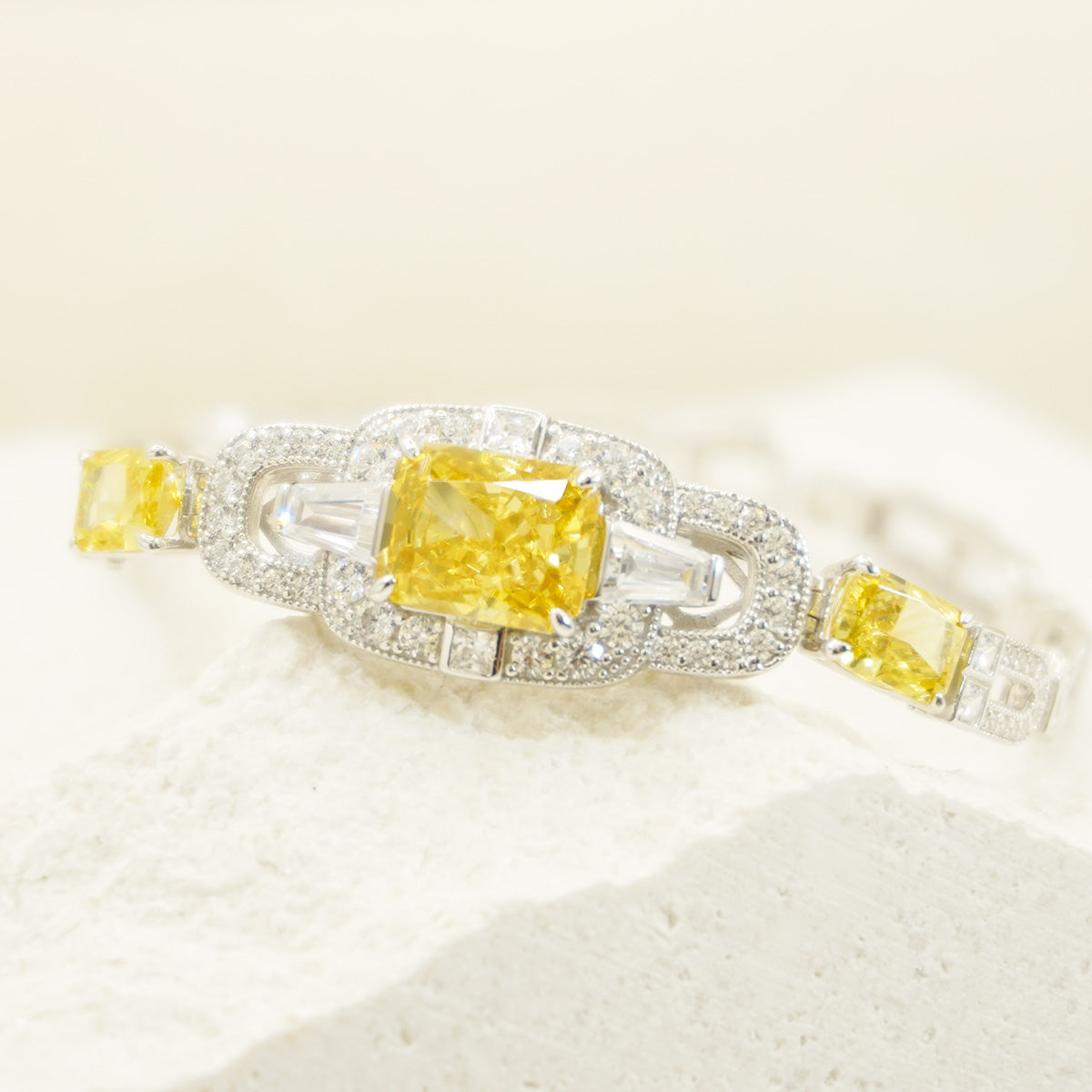 Sterling Silver Square Yellow Sapphire with Channel Setting Stones Classic Bracelet