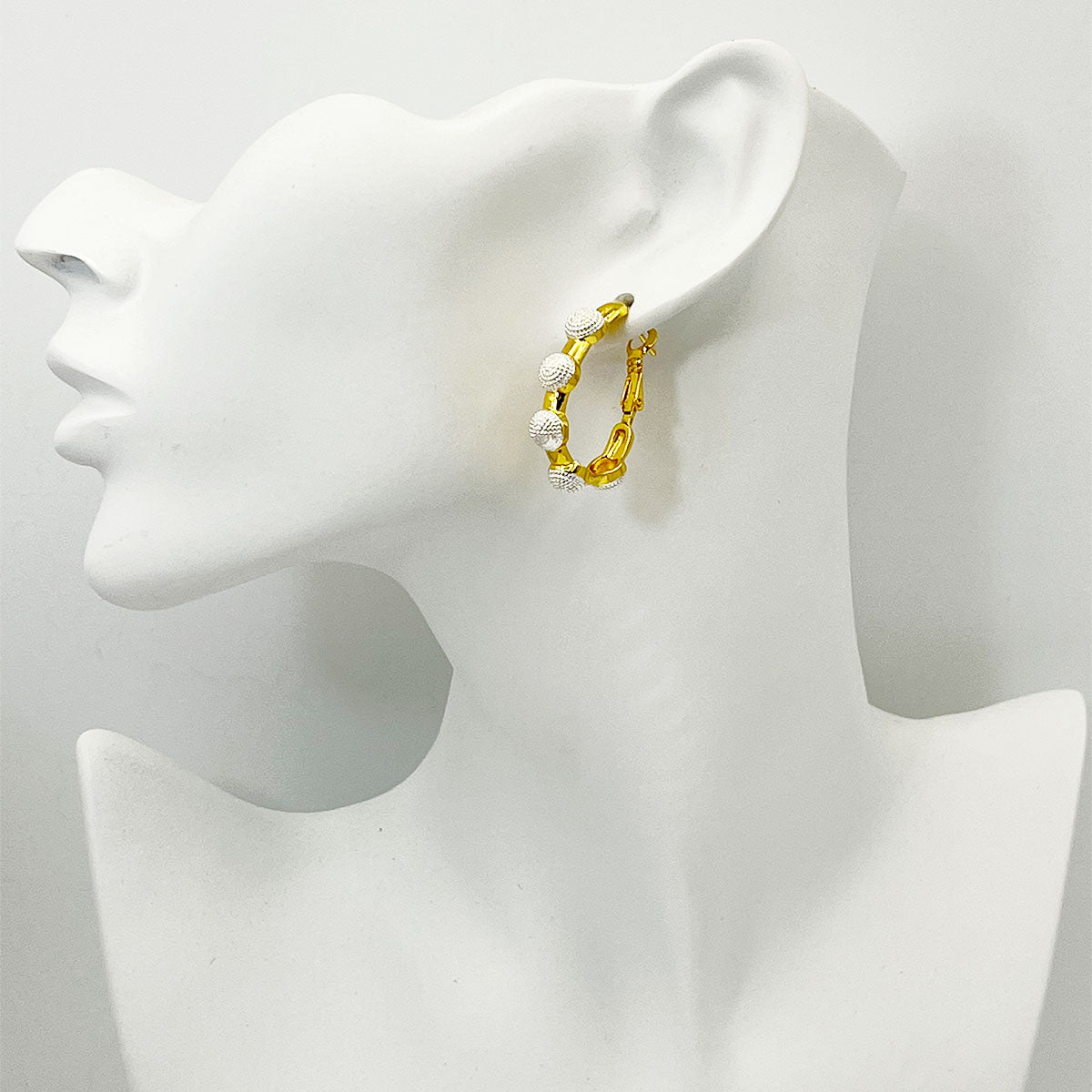 Golden Special White Particles Design Hoop Earrings