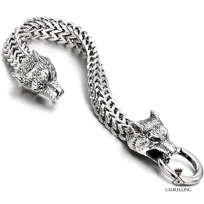 Vintage Viking Wolf Franco Link  Bracelet