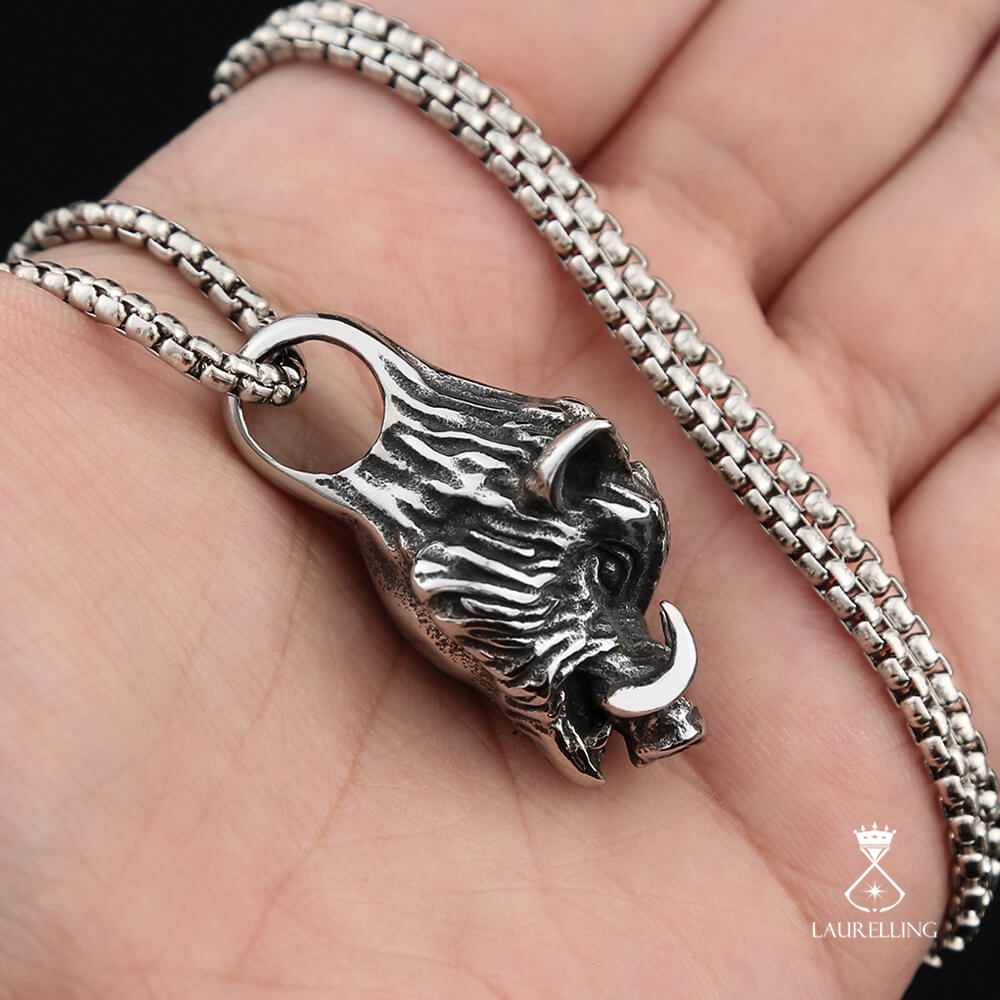 Stainless Steel Wild Boar Pendant Necklace