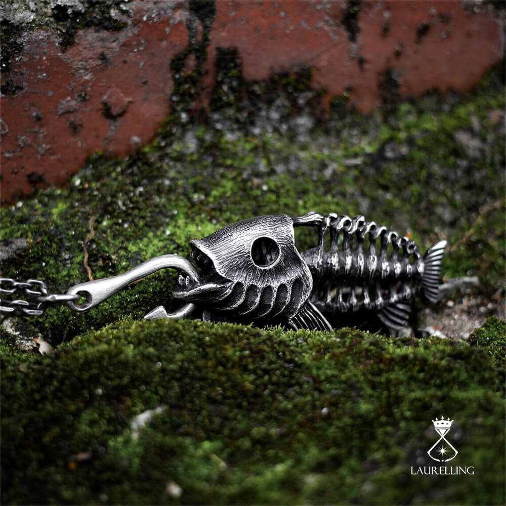 Dark Fishing Bone Halloween Pendant Necklace