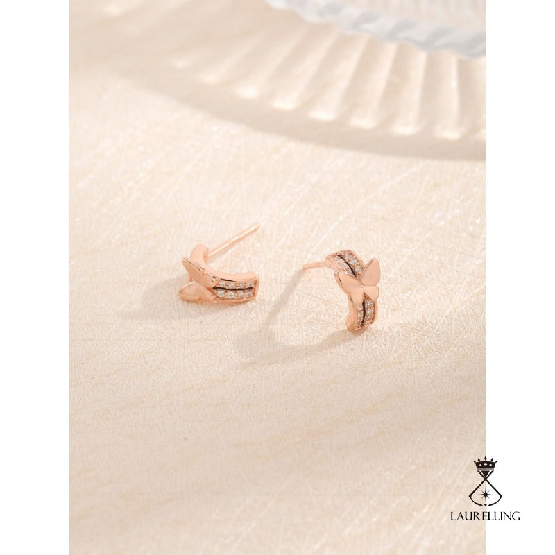 Rose Gold White Zircon Butterfly Stud Earrings