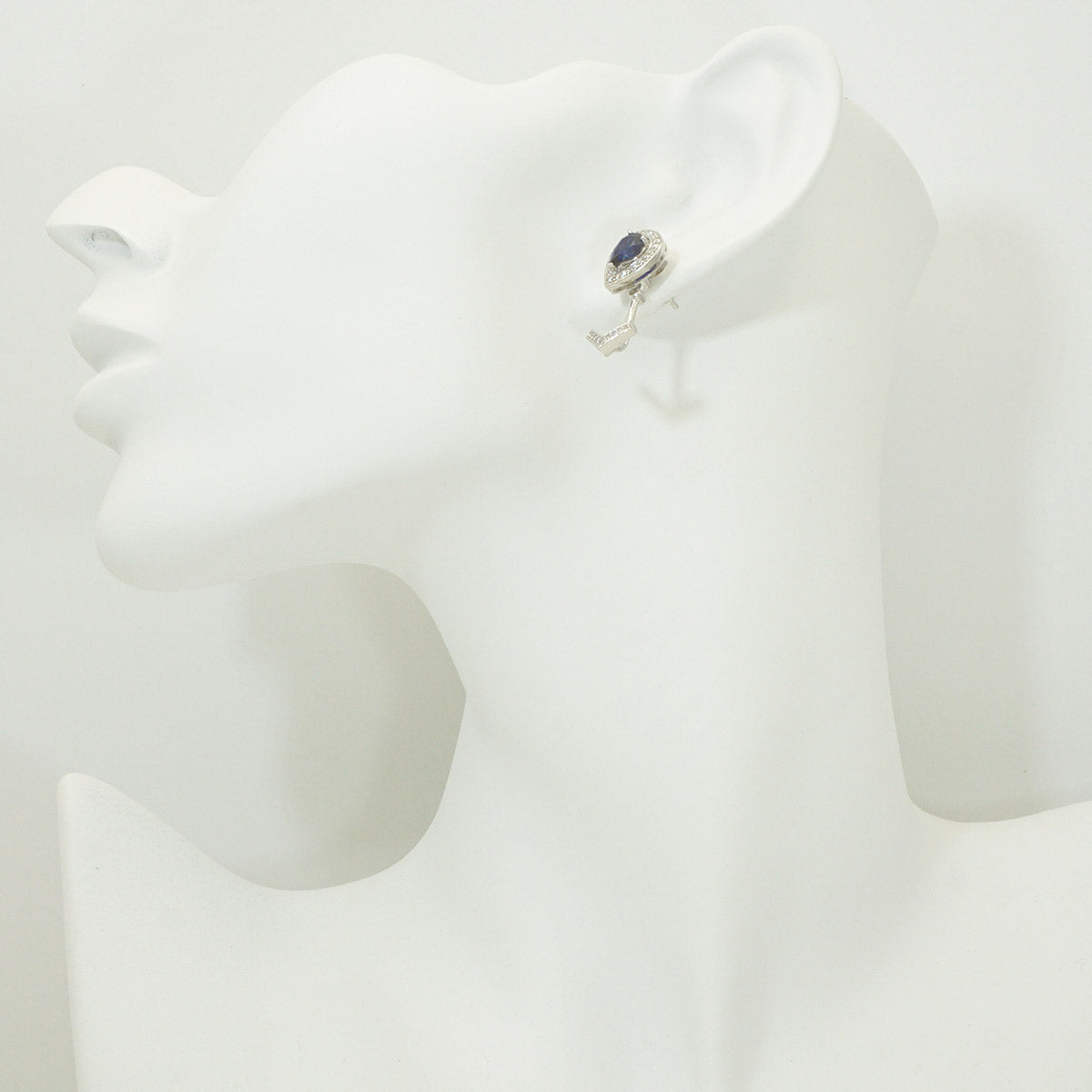 White Gold Pear Blue Sapphire Arrow Shape Drop Earrings