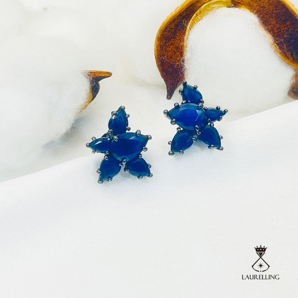 Deep Blue Drip Stone Kite Shape Stud Earrings