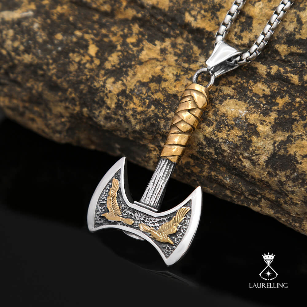 Viking Raven Axe Titanium Steel Pendant Necklace