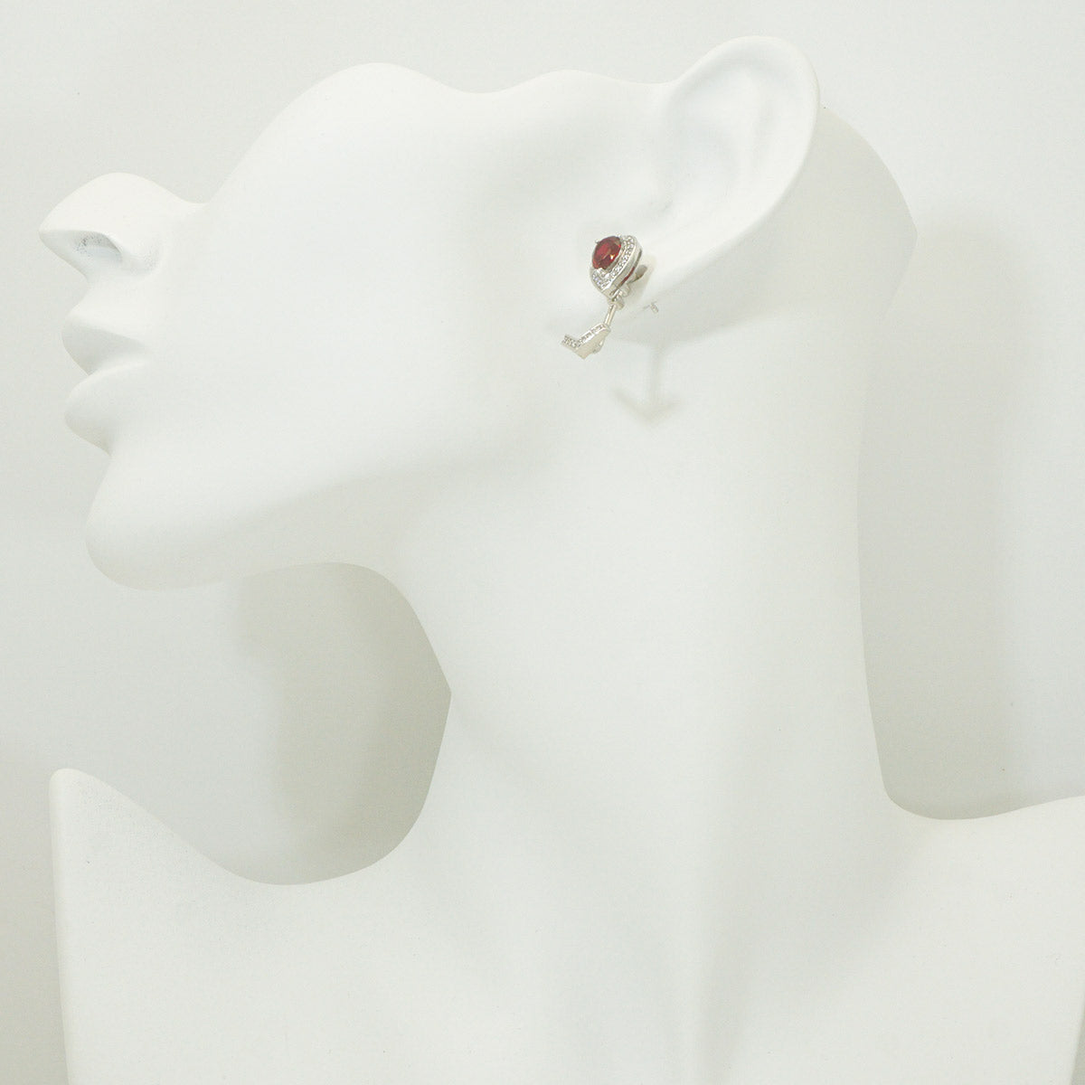 White Gold Pear Ruby Gem Arrow Shape Drop Earrings