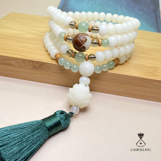 White Jade Bodhi Seed 108 Buddha Beads Bracelet