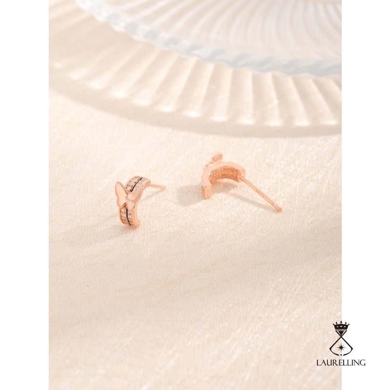 Rose Gold White Zircon Butterfly Stud Earrings