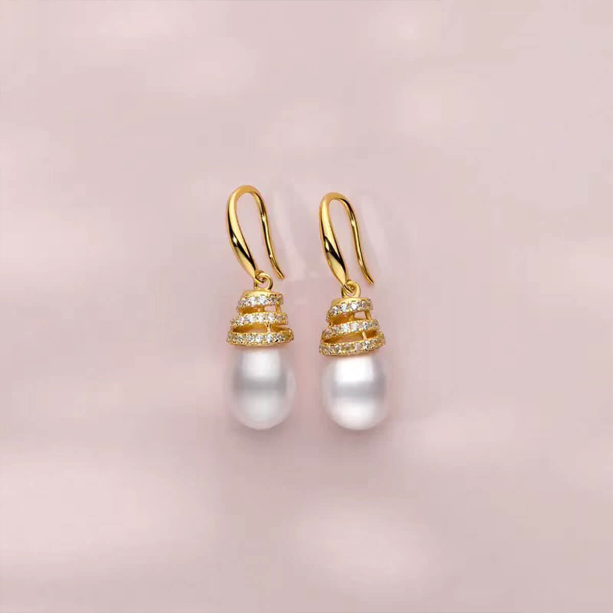 Golden Full Stones Organic Oval Pearl Dangle Earrings
