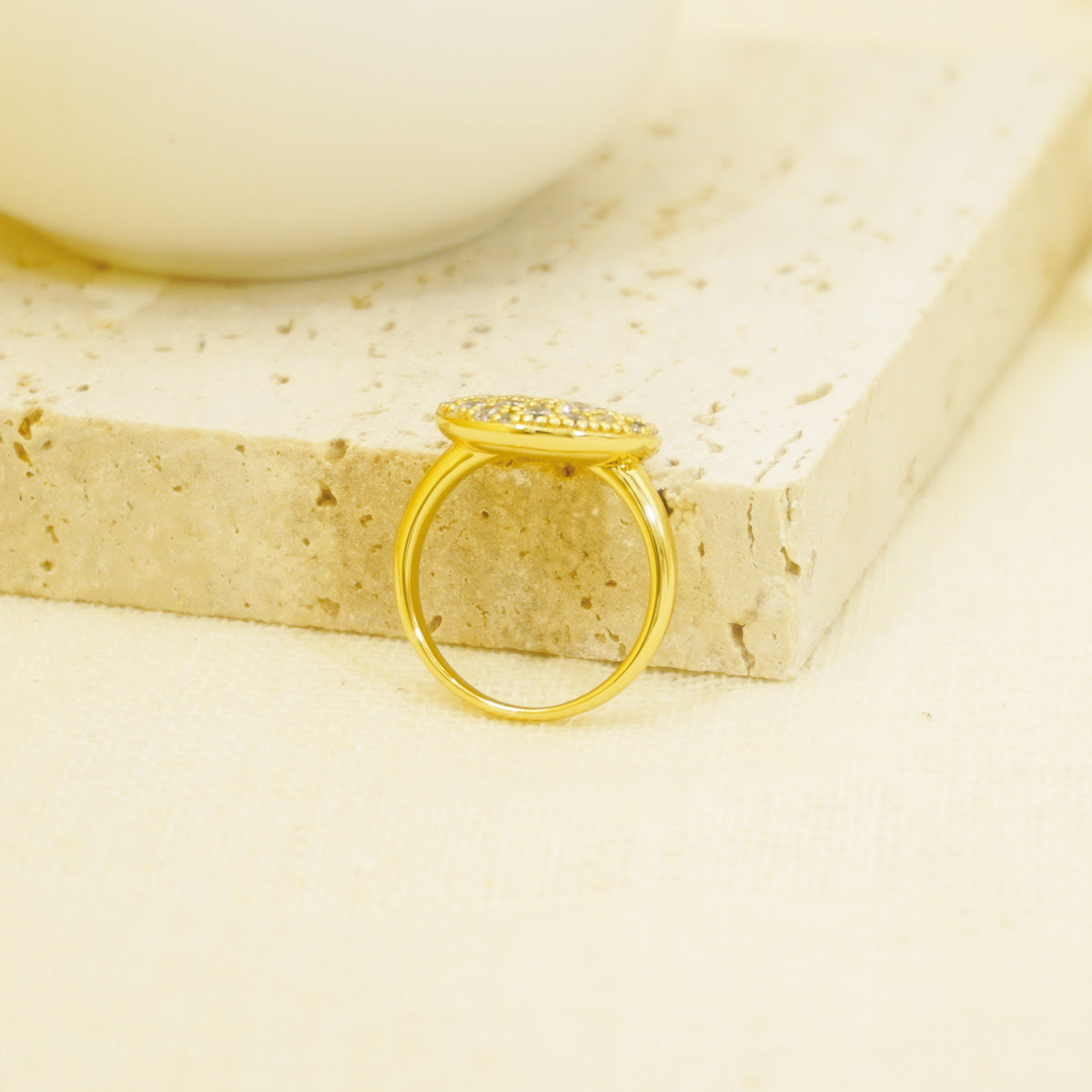 Golden Druzy Pave Setting Stones Signet Ring for Women