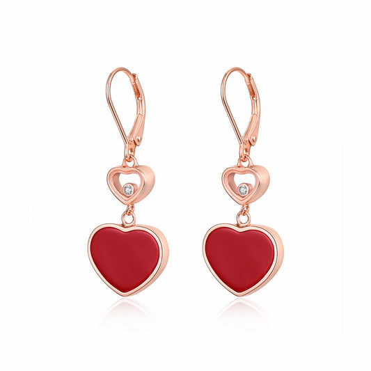 Rose Gold Red Agate Double Heart Shape Stud Earrings